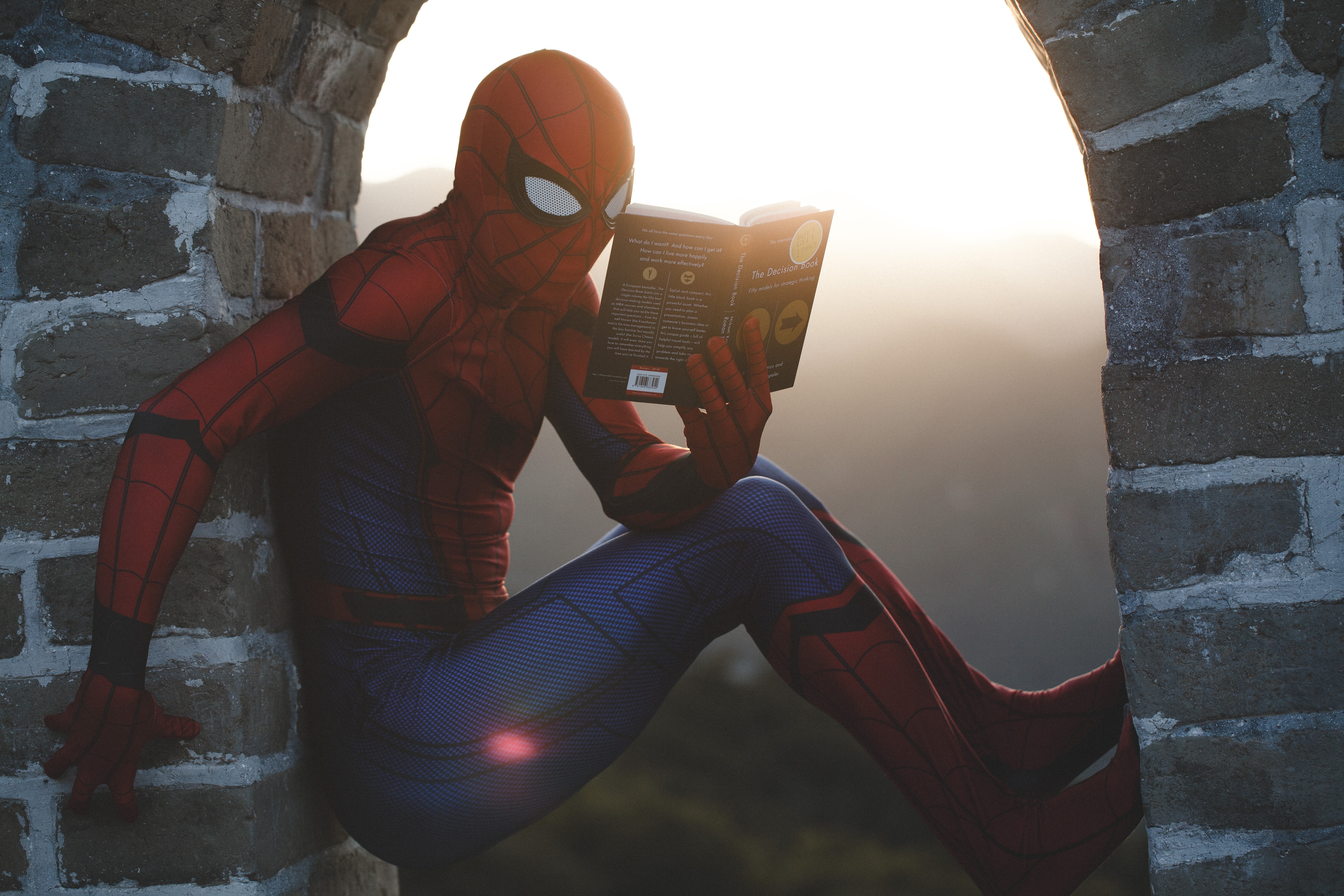 spiderman reading the decision book
